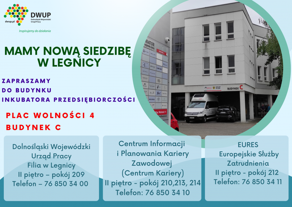Nowa lokalizacja Filii DWUP w Legnicy - Plac Wolności 4, budynek C